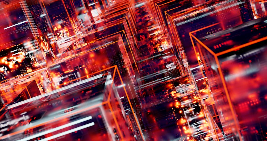 Abstract visualization of money flowing through digital networks, with casino chips and stock ticker symbols blending together, neon lighting, dark background